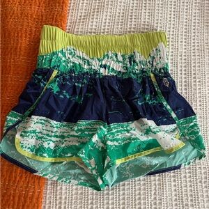 Free People Movement Blue and Green Athletic Shorts with Quick-Dry Fabric